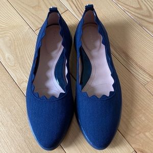 Taryn Rose Navy Dasha Flats with Scalloped Trim